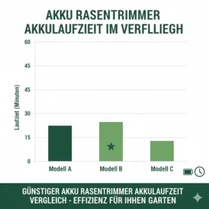 Grafik: Akku rasentrimmer günstig im Vergleich der Leistungsdaten und Akkulaufzeit.