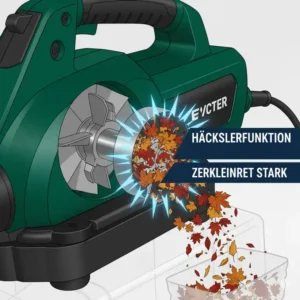 Integrierte Häckslerfunktion am Laubsauger elektrisch stark, reduziert das Volumen.