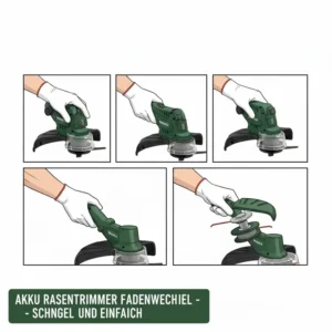 Anleitung zum einfachen Fadenwechsel bei einem akku rasentrimmer günstig.