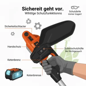 Wichtige Sicherheitsmerkmale am Akku Hochentaster für Garten für sicheres Arbeiten.