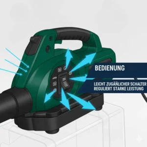 Kontrollfeld mit Geschwindigkeitsregelung am Laubsauger elektrisch stark.