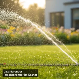 Ein oszillierender Rasensprenger (Viereckregner) im Rasensprenger Test 2025 erzielt eine gleichmäßige Wasserverteilung.
