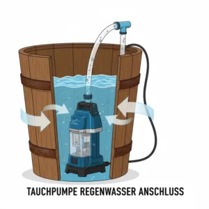 Detailaufnahme: Der Schlauchanschluss der regenfass pumpe elektrisch im Fass.
