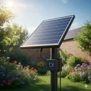 Das Solarmodul liefert Energie für die automatische gartenbewässerung solar