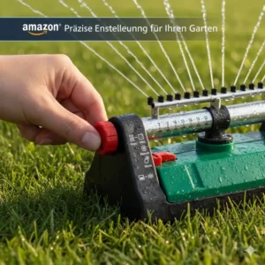 Detailansicht der Einstellungen für Reichweite und Wasserstrahl am oszillierender rasensprenger amazon.