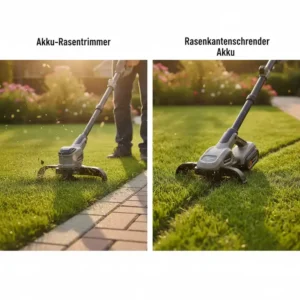 Vergleich zwischen Rasentrimmer und Rasenkantenschneider Akku in der Anwendung.