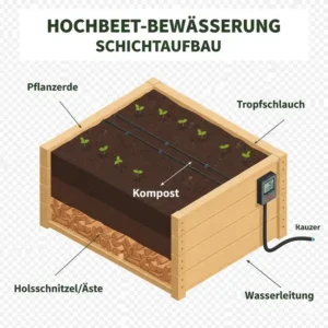 Schichtaufbau des Hochbeets für das bewässerungssystem hochbeet