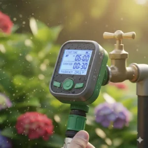 Die programmierung im wasser timer garten test auf dem display.