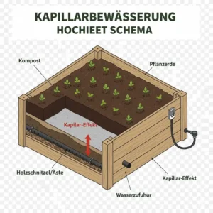 Schema des Kapillar-bewässerungssystem hochbeet Funktion