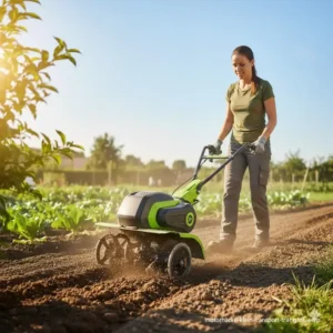 Die Motorhacke klein für Garten mit praktischem Tragegriff für einfachen Transport.