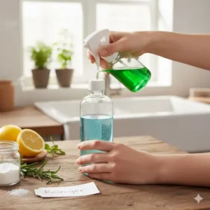 Leere Sprühflasche zum Befüllen mit selbstgemachtem Reinigungsmittel – perfekter Feinzerstäuber