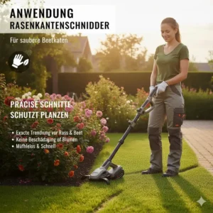 Saubere Abtrennung zwischen Blumenbeet und Rasen mit dem Rasenkantenschneider Akku.