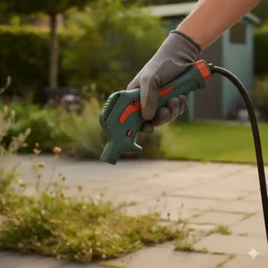Detailansicht des ergonomischen Griffs während des unkrautbrenner gas test