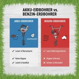 Gegenüberstellung von Akku Erdbohrer Test Modellen und Benzin-Erdbohrern