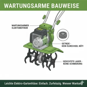 Detailansicht des Motors einer elektrische gartenfräse leicht, die ihre wartungsarme Bauweise hervorhebt.