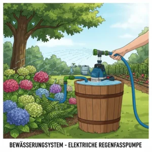 Anwendung im Garten: Die regenfass pumpe elektrisch versorgt eine Gießbrause.