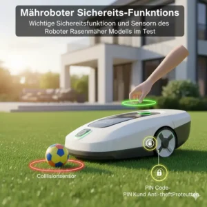 Sicherheitsfunktionen: Sensoren und Diebstahlschutz im Roboter Rasenmäher Testbericht