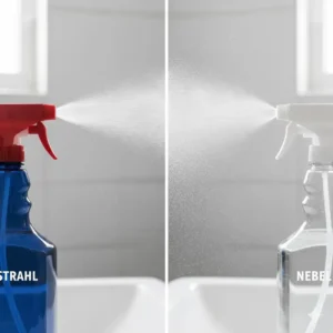 Sprühbild Vergleich: Normaler Strahl vs. extra Feinzerstäuber Nebel der Sprühflasche