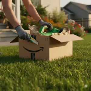 Originalverpackung eines elektrische vertikutierer amazon nach der schnellen Lieferung.