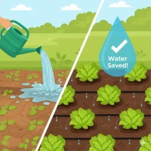 Visualisierung des geringen Wasserverbrauchs dank des Tropfbewässerung Garten Set.