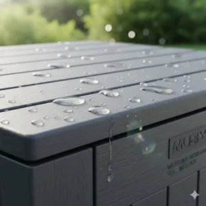 Detailaufnahme der robusten, Aufbewahrungsbox Garten wetterfest aus Polypropylen-Material.