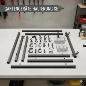 Komplettes Set mit Schienen und Haken für die gartengeräte halter wand Montage.