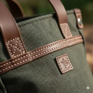 Nahaufnahme des strapazierfähigen Materials der Gartengeräte Tasche Robust und der stabilen Nähte.