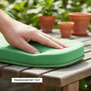 Nahaufnahme des Kniepolster-Materials, das den Tragekomfort im Garten Test beurteilt.