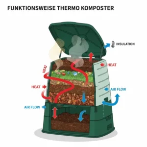 Schemazeichnung, die die Funktionsweise eines komposter thermo amazon mit Belüftung zeigt