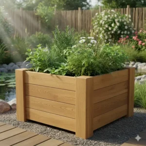 Natürlicher, rechteckiger pflanzkübel garten groß aus Akazienholz.