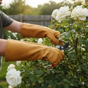 arbeitshandschuhe leder garten aus Rindspaltleder: Detailaufnahme des abriebfesten und haltbaren Materials.