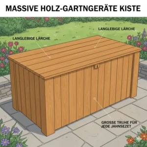 Massive Holz Gartengeräte Kiste groß als langlebige Aufbewahrungstruhe.