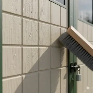 Material-Detail des wetterfesten Gartengeräte Schuppen Kunststoff, leicht zu reinigen.