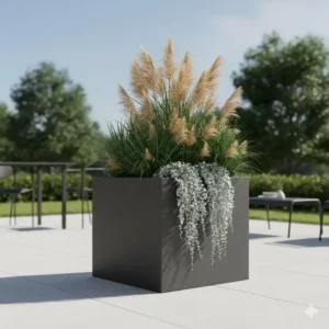Eleganter, anthrazitfarbener pflanzkübel garten groß aus Fiberglas.