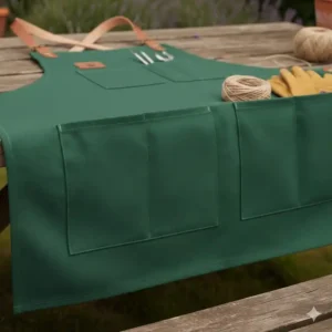 Robuste Gartenschürze mit Taschen aus strapazierfähigem Stoff für lange Haltbarkeit.