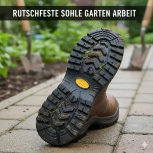 Die rutschfeste Profilsohle sorgt für sicheren Halt der Sicherheitsschuhe Garten Arbeit auf nassem Untergrund.