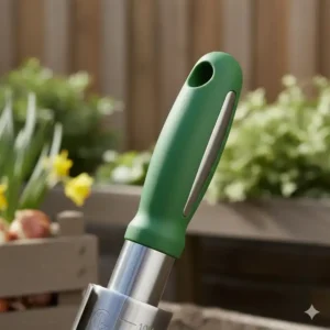 Der ergonomische Griff der Zwiebelschneider Pflanzhilfe sorgt für komfortable und ermüdungsfreie Gartenarbeit.