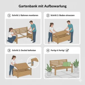 Schritt-für-Schritt-Anleitung der einfachen Montage einer gartenbank mit aufbewahrung test