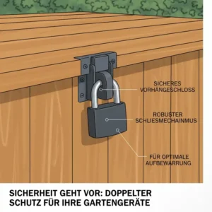 Detailaufnahme des robusten Schließmechanismus für die Gartengeräte Kiste groß.