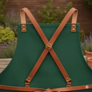 Bequeme, verstellbare Träger der Gartenschürze mit Taschen für optimalen Sitz beim Arbeiten.