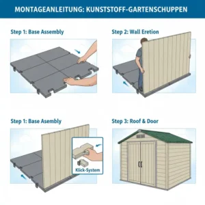 Einfache Montageanleitung für den Gartengeräte Schuppen Kunststoff.