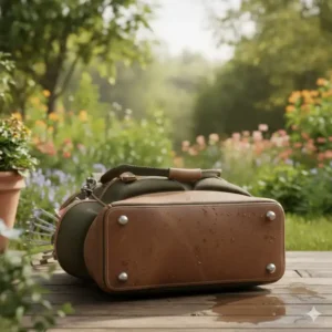 Detailansicht des verstärkten, wasserfesten Bodens der Gartengeräte Tasche Robust.