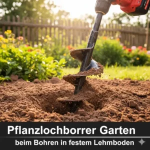 Pflanzlochbohrer Garten beim Bohren in festem Lehmboden