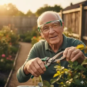 Eine Überbrille Schutzbrille Gartenarbeit, geeignet zum Tragen über einer Korrektionsbrille.