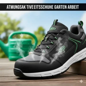 Atmungsaktives Obermaterial verhindert Schwitzen in den Sicherheitsschuhe Garten Arbeit an warmen Tagen.