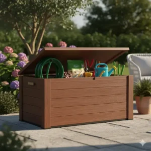 Die Aufbewahrungsbox Garten wetterfest zur sicheren Lagerung von Gartengeräten.