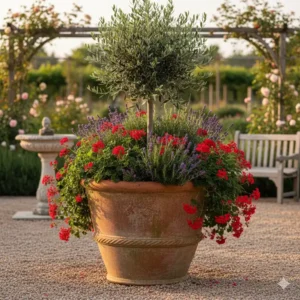 Klassischer, traditioneller pflanzkübel garten groß aus Terrakotta.