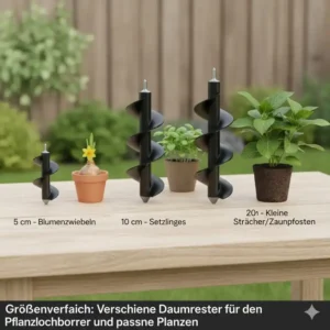 Größenvergleich: Verschiedene Durchmesser für den Pflanzlochbohrer Garten und passende Pflanzen