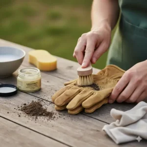 arbeitshandschuhe leder garten richtig pflegen: Reinigung und Behandlung mit Lederfett für maximale Langlebigkeit.