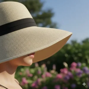 Detailansicht der breiten Krempe eines gartenhut sonnenschutz damen für maximalen Sonnenschutz.